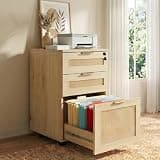 HOPUBUY 3 Drawer File Cabinet with Lock, Small Rattan