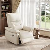 Power Recliner Chair, 270° Swivel Rocking Glider with USB Charging Port, PU Leather Upholstered Fabric and Button Tufted Backrest, Ergonomic Nursery Chair for Living Room (Beige)