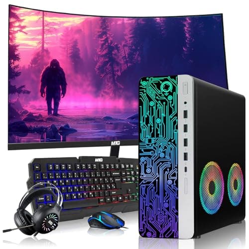 HP Gaming PC Desktop Computer – AMD Pro A10-9700,RX 550 Graphics,8GB RAM,1TB SSD,32 Inch Curved Monitor,RGB Keyboard with AI Copilot,Mouse,2X ARGB Fan WiFi,RGB Headphone,Windows 11(Renewed)