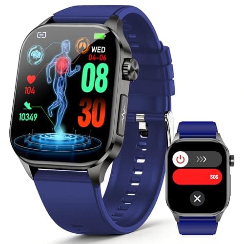 Yowow BIT Smart Watch for Men Women, 2.04" AMOLED Fitness Tracker with Bluetooth Call, Heart Rate SpO2 Blood Pressure HRV Sleep Stress, 150 Sports Modes, IP68 Waterproof for Android iOS (Blue)