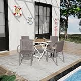 Hassyee Summer PP Armchairs and Round Table Dining Set with Ergonomic Comfort for Poolside, Lawn, Garden, Outdoor Dining Set with Weatherproof Construction for Balcony (Square Table & 4 Chairs+Grey)
