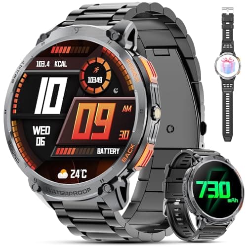 Haulvean Military Smart Watches for Men, 1.85" HD Large Screen Smart Watch, Flashlight/730mAh/110+ Sports Modes Fitness Tracker Watch, Waterproof Mens Smart Watch for Android Phones iPhone Compatible