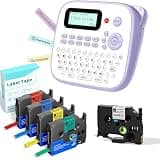 EazeID Label Maker Machine with 5PK Color Tapes, Portable Labeler Purple for Teachers Kids, Desktop Labeler with Multiple Symbols &Fonts for Home Office School Use, D210S