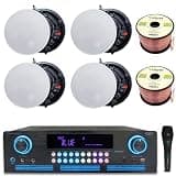 Vaiyer Home Theater Sound System Kit - 2000 W Bluetooth Amplifier w/ 4 Qty of 8" Frameless Ceiling Speakers 300 W Each, Mic, 200 ft Speaker Wire & Remote for Living Room, Office, Commercial use