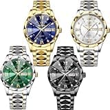 yunanwa 4 Pack Men Watches Diamond Business Dress Analog Quartz Stainless Steel Waterproof Luminous Date Silver Blue Black Gold Luxury Casual Watch for Men (Men-2)