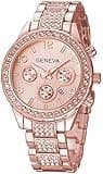 Gosasa Luxury Unisex Crystal Diamond Watches Quartz Digital Calendar Rose Gold Silver Stainless Steel Watch (Rose Gold)