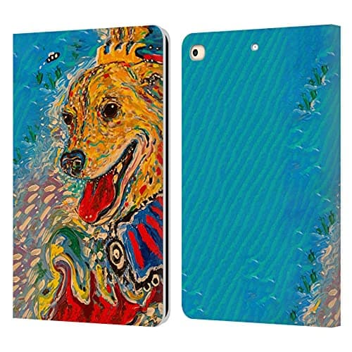 Head Case Designs Officially Licensed Mad Dog Art Gallery Doggy Smiley Dog 5 Leather Wallet Case Compatible with Apple iPad 9.7 2017 / iPad 9.7 2018