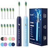 7AM2M Rechargeable Sonic Electric Toothbrush 2 Pack, Soft Toothbrushes for Adults and Kids with 12 Brush Heads, IPX7 One Charge Use for 90 Days, 5 Modes with 2 Minutes Build in Smart Timer