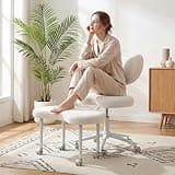 Ergonomic Cross Legged Chair with Wheels,360° Swivel Meditation Chair,ADHD Chair, Criss Cross Desk Chair with Lumbar Support and Adjustable Stool, Flexible Design for Fidgety Sitters, Ivory