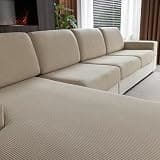 OHSIO Sectional Couch Covers, Wear Resistant Stretch Sofa Covers Washable Soft Couch Cushion Covers Anti Slip Furniture Protector Sofa Slipcovers for Pets (1 Piece Back Couch Cover, Light Brown)