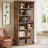 LOVEZOE 6 Tier Bookshelf, Brown Tall Bookcase for Home Office Living Room, MDF Storage Shelf with Adjustable Shelves, 31.5” L x 11.81” W x 74.8” H