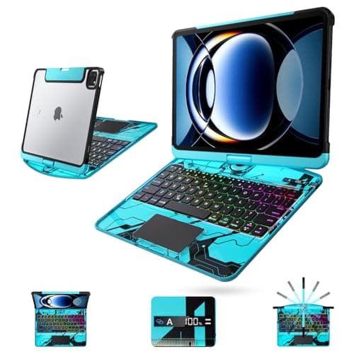 Tiaota Clear Wireless Keyboard Case for iPad Air 13 Inch (M4/M3/M2, 2026/2025/2024)/ iPad Pro 12.9" (6th/5th/4th/3rd Gen), 7-Color Backlit, Pencil Holder & Multi-Touch Trackpad, 360 Rotatable,Blue