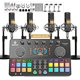 SquarockTek Podcast Equipment Bundle for 4, All-in-One Audio Mixer with Dynamic Micophones Noise Reduction for Live Streaming/Recording/Singing,PC,Smartphone,TikTok M100 3rd