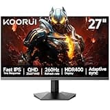 KOORUI 27 inch QHD Gaming Monitor 260hz/240hz, 1440p,HDR400,Fast IPS,2560X1440, 1ms, VESA Mountable, Adaptive Sync, HDMI & DP, 120% sRGB, Eye-Cared, G2721X