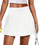 Alaroo Pleated Tennis Skirt for Women with Pockets Shorts High Waisted Golf Skort Athletic Skorts Running Workout Skirts White M