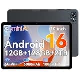 10-Inch Android 16 Tablet, Android 16 Tablet with Gemini AI,12GB RAM + 128GB Storage (Expandable to 2TB), 120Hz HD Display, 6000mAh Battery with Fast Charging, 5G WiFi, GPS, 2-Year Warranty