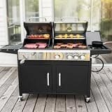 MFSTUDIO Gas and Charcoal Grill Combo w/Side Burner, Dual Fuel, Black