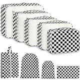 Woobolsalike 9 Set Packing Cubes for Travel Essentials - Lightweight Carry-On Luggage Organizer Bags with Shoe, Clothes & Laundry Bags for Airplane, Family & Business Travel, Black checkered