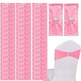 UWEOTYYY 50PCS Elastic Chair Sashes with Round Buckle, for Wedding, Banquet & Reception - White