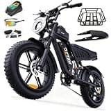 DTTZH F6S 2000W Electric Bike for Adults with Rack, Moped Style Ebikes for Adults, 750W Motor E Motorcycle, 20" x 4" Fat Tire E Bikes, 48V 25Ah Battery UL 2849 Certified (Black)