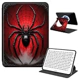 JANENFNA Rotating Case for 6" Basic Kindle 11th Gen, Detachable Magnetic Back, 360° Rotating Stand Cover, Slim PU Leather Kindle Case, Black Spider Art