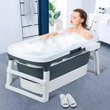 gibxiyza Portable Bathtub for Adult 46 inch Foldable Collapsible tub Ergonomically Designed for the Ultimate Relaxing Soaking Bath. Ideal for Small Spaces - Quick, Effortless Folding Bathtub Dark Gray