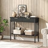 MAHANCRIS Console Table with 2 Drawers, Narrow Long Entry Table with Storage Shelf, 2-Tier Fluted Entryway Table with 2 Drawers, for Entryway, Living Room, Foyer, Hallway, Office, Black CTHB5101