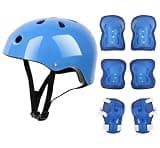 The 7-piece set contains knee pads, elbows and wrist guards, which are suitable for sports, cycling, roller skating and skateboarding. (blue)