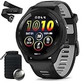 Garmin 010-02810-00 Forerunner 265 GPS Smartwatch Black/Powder Gray Bundle Heart Rate Monitor Accurate Heart Rate & HRV Data Strap M-XL and Deco Essentials Collapsable Water Bottle