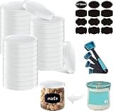FAMOPLAY Lids for Oui Yogurt Jars- 32 Pack for Oui Lids for Yogurt Jars Sealed against Leaks Clear Plastic Yogurt Container Lids Replacement Covers with Label & Measuring Spoons