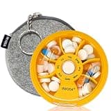 INVODA Weekly Pill Organizer 7 Compartment Rotating Pill Box for Daily Medication & Vitamins - Portable Travel Pill Case Fish Oil Supplements Vitamins Organizer (Orange+Bag)