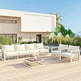 SONDERVIBE Modern Minimalist 7 Piece Metal Patio Sectional Sofa Set, All Weather Garden Conversational Furniture Lounge with Coffee Table for Backyard
