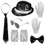 IMISHM Pop Star Costume Halloween costume for adult Cosplay Accessories Sequin Gloves Black Fedora Hat Sunglass