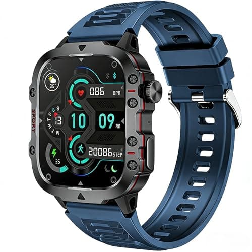 Smart Watch for Men, 1.96 Inch Display, 100+ Sport Modes, Aviation Alloy Material, Heart Rate Monitor, 3ATM Waterproof, 10-Day Battery Life, Fitness Tracker (Blue-Silicone Band)