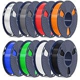 SUNLU 250g PLA Filament 1.75mm Bundle,3D Printer Filament Bundle Multicolor, Neatly Wound PLA Filament, Individually Vacuum Packed,250g Spool,8 Rolls,Black+White+Grey+Transparent+Red+Blue+Orange+Green