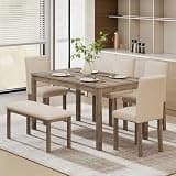 Zevemomo 6-Piece Solid Wood Dining Table Set, Wooden Legs Table Set, Brown
