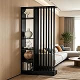 Room Divider with Shelves, Wall Room Divider with Storage Shelf, Easy to Assemble, Suitable for Home and Office Decoration (A Black + Black, 39.4in)
