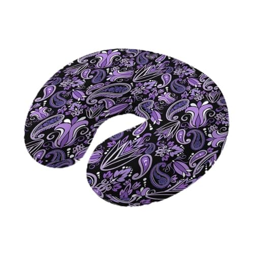 Travel Pillows U Shape Memory Foam Purple Flower Plane Neck Pillows Head Support Comfort Portable Abstract Retro Floral Headrest Neck Pillow for Airplane Car Office Home Chair Sleeping Napping Rest