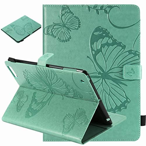 Laybomo Case for iPad 2 / iPad 3 / iPad 4 Smart Cover Case, Auto Wake/Sleep, Multi-Angle Viewing Folio Stand, with Card Pocket & Pen Slot PU Leather Case, Butterfly Embossing (Green)