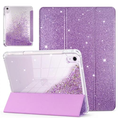 Aippdo Compatible iPad (A16)11th Generation Case 11 Inch 2025, iPad 10th Generation Case 10.9 Inch 2022 with Pencil Holder,Glitter Cute Cover with Clear Sparkly Sequined Quicksand Back. (Dark Purple)