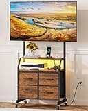 Rolling TV Stand with Mount & 4 Fabric Drawers - TV Stand with Wheels for 32-75" TV, Entertainment Center & Console Table for Living Room or Bedroom, Modern Television Stand with Storage, Rustic Brown