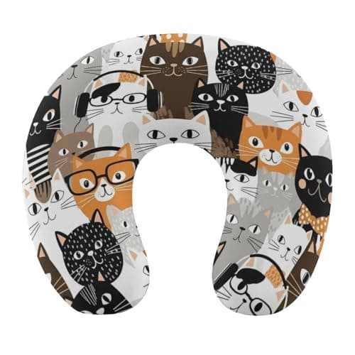 MUMEHAZ Head Support Cute Funny Cats Kitten Soft Pillow Neck and Head Support Portable Travel Neck Pillows Memory Foam Travel Pillow
