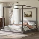 VilroCaz King Size 4-Poster Canopy Platform Bed with Headboard, Wooden Canopy Platform Bed Frame with Sturdy Slats Support and Legs, No Box Spring Needed (Gray-6.9, King)