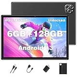 Android Tablet 10 Inch, Octa-Core Android 13 Unlocked Tablet with SIM Card Slot, 128GB ROM+6GB RAM, 5MP+13MP Camera/5G WIFI GPS/BT/6000mAh/1280*800 IPS Screen/Cellular Tablet with Case (Black)