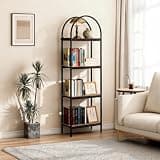SLEKVERSA 4 Tier Bookshelf, Bookcase Arched Display Racks Tall Standing Bookshelves Metal Frame Modern Storage Rack Shelf Large Wood Book Shelf for Bedroom, Living Room, Home Office