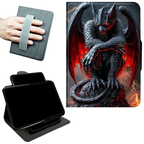 RWUTYTIUL Rotating Handle Case for iPad Pro 13 Inch M5 2025/M4 2024, 360 Degree Swivel Kickstand with Magnetic Closure, Shockproof Leather Protective Cover for Women Men, Red-Winged Dragon