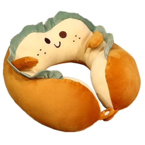 NOENNULL U Shaped Memory Foam Neck Pillow Portable Travel Pillow for Airplane, Car, Office Nap Ergonomic Cervical Support for Side, Back Sleepers Soft Breathable Washable Cover (Smile