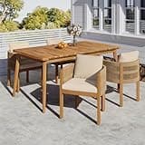 OYEFIT Outdoor Dining Set with Acacia Wood Table and 4 Chairs, Waterproof Washable Cushions, Slatted Tabletop, Rope Patio Dining Furniture for Garden, Deck, Backyard, Beige