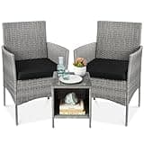 Best Choice Products 3-Piece Outdoor Wicker Conversation Bistro Set, Space Saving Patio Furniture for Garden w/Side Table - Gray/Black