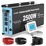 2500W Sump Pump Battery Backup System, Pure Sine Wave Inverter Charger with 25A Fast Charging, Auto Transfer Switch for Basement Flood Protection During Outages, LCD Remote, 12V Deep Cycle Compatible